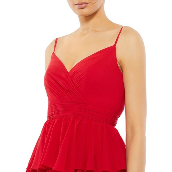 NWT Mac Duggal V-neck Tiered Ruffle Gown with Spagetti Straps Red 6 #8275 - Picture 2 of 10